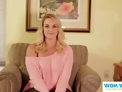 A guy from a dating site makes a blonde undress